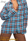 Spring Autumn Tops Women Plaid Shirts Loose Oversize Blouses Casual Flannel Female Top Long Sleeve shirts