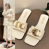 Flat-Bottomed Women's Slippers Metal Button With Cool Slippers Women Summer Wearing Beach Plus 43 Women's