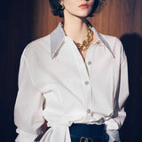 Temperament Commuting Blouse 2025 Autumn New Collar Collar Drilled Single Buckle Repair Slim Thin Shirt Female