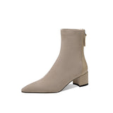 Short Boots Women's Autumn / Winter 2025 New Thick Heel Pointed Suede Stitching Boots Women's Middle Heel Soft Skin Thin