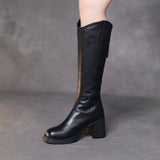 Layer Of Gruffel Coarse And Long Boots In The Warm High-Heekin Women Autumn And Winter New Personality Leather Fashion