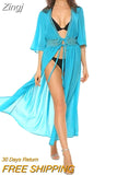 Women Beach Dress Summer Bikini Cover up Solid Lace Hollow Out Chiffon Swimwear Long Sleeve Bathing Suit Sexy Swimsuit