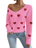 And Winter Valentine's Day Design Slid Love Embroidery V Collar Sweater Female