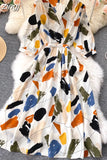 Women Flower Printed Midi Dress Spring Autumn Elegant V-Neck Slim Vestidos Casual High Waist A-Line Bohemian Robe