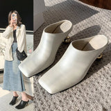 Slippers 2025 New Square Head Alien And Pure Color High Heel Elegant Fashion Simple Small High-Heeled Shoes