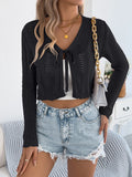 Early Autumn Casual Tying With Hollow Long-Sleeved Knitted Shirt Jacket Women's
