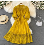 Wind Collar High-Rise Thin Foam Sleeve Lace Dress Bohemian Seaside Holiday Dress