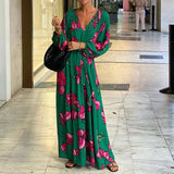 Spot Spring 2025 New Ladies Fashion Print V-Neck Leisure Resort Beach