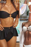 Women Strapless Ruffles Padded Push-up Bra Bikini Set Swimwear 2023 New Off Shoulder Swimsuit Swimwear Beachwear Swimming