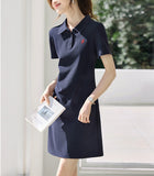 Academy Style Embroidery Polo Dress Women Summer New Skinny Casual Dress Dress