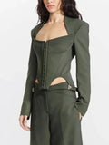 Zingj Spring New Fashion Temperament Fish Bone Chest Splicing Design Sense Waist Show Thin Suit Jacket Female