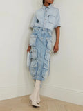Zingj Feng Shui Wash Long Skirt Autumn 2024 New Multi-Pocket Decoration High Waist Show Skinny Denim Skirt
