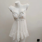 New Summer Pure Breast With Chest Pad Lace Embroidery Slings Sexy Mesh Homewear