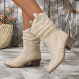 Mid-Clinity Fashion Boots Women Large-Size Retro Coarse And Folded Feet V Mouth Western