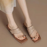 Retro Vacation Woven Style Clip Cool Slippers Women Wearing Summer Niche Design And Low-Heeling