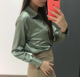 2023 Women Clothing Silk Shirt Vintage Blouse Women Sheer Top Women Long Sleeve Dress Shirt Loose Blouse Woman