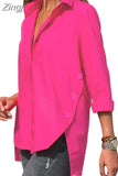 Lady Irregularly Split Shirt Casual 5XL Loose Blouse Women Shirts Spring Long Sleeve Button Tops Chic Clothes