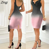 Elegant Ball Gowns Spring Summer V Neck Ombre Colorblock Contrast Lace Glitter Bodycon Dress Sleeveless Mini Party