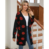 Sweater For Women's Casual Halloween Pumpkin Head With Long Coat Knitted