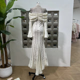 Spring Romantic Elegant Lace Shoulder Horn Long Sleeves Of Long