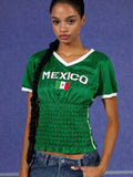 Green Ruched Mexico Jersey Top-Outfit