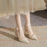 Coarse And Pearl High-Heeled Shoes Women Summer Small Design Small Small Head Hollow Buckle Single Shoe
