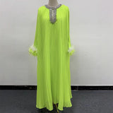 Elegant Dress Women's Autumn 2025 New Heavy Industry Diamond-Strowing Round Collar Loose Hair Splicing 100-Folded Long