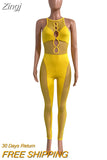 Mesh Patchwork Women Sleeveless Cut out Jumpsuit Skinny Sexy Streetwear Sportswear Long pant Rompers 2023 Summer
