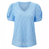 Fashion Casual Women's Top 2025 New Print V-Neck Slim Cuff Kink