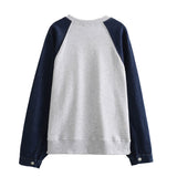 2025 New Denim Splicing Hoodie Elastic Waist Patchwork Color Pants Suit