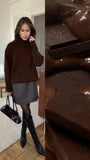 And Winter Pure Color Short High-Collar Sweater Women's Loose Leisure Knitting Shirt 2025 New Thicker