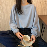 Zingj Women's Fall 2024 New Korean Version Loose Sleeve Student Lantern Sleeve Long-Sleeve T-Shirt Women's Solid Color Bottom Shirt