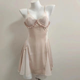 Girl Sweetheart Slip Big V-Shaped Short Skirt Summer Thin Back Slings Aja Skirt Pure Lusty