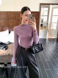 Xixi 2025 Autumn New White Standard Long-Sleeved High-Neck Knitted Top Sweater Female