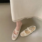 White Mesh Embroidered Flat Sole Women's New Spring And Summer Fairy Style With Skirt Gentle Style Mary Precious