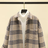 Thick Hair Coat Women 2025 Autumn And Winter New Shirt Port Loose Long-Sleeved Grinding Lattice Plus Velvet Shirt