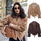 Women's ZA Autumn And Winter New Street Fashion Girded Shoulder Deer Leather Jacket Jacket