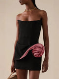 Women's New Sexy Out-To-Shoulder-To-Shoulder-Wear Skirts With Flowers Decorating Temperament Dress