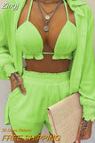 Summer 3 Piece Set Outfits Women Fashion Sexy Beach Style Printed Suspender Shirt Shorts Suit Three Piece Set
