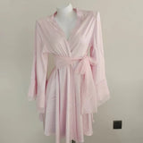 New Ice Silk Lotus Leaf Side Broad Sleeves Bathrobe New Lady Sexy Lace With Coat Morning