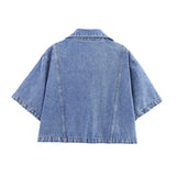 For Women's Clothing INS Burst Short-Edover Collar Denim Shirt +