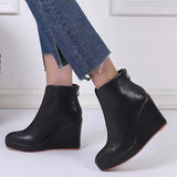 And Winter Slope And Thick Bottom High Heel Tip Fashion Rubber Boots Black