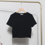 Solid Short-Sleeved T-Shirt Burst Small Short Sweet Spicy Slim Slim Thin Collar Top