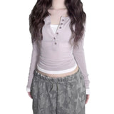Fashion Street Babes Fake Two T-Shirt Half-Necked Buckle Casual Knitted Long-Sleeved Bottom Shirt Autumn