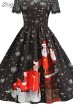 Women Christmas Dress Vintage Swing Rockabilly Short Sleeve Lace Xmas Party