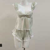Women Summer New Ice And Snow Silk Sexy Sling Shorts Two Sets With Chest Cushions Pure Lusty