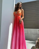 New Summer Gradient Hanging Neck Fold Fashion Dress Ladies Beach Holiday