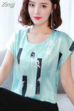summer Women chiffon shirt and tops fashion casual O-neck printing pattern Leisure Lady shirts Loose office lady 3741