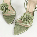Women's High-Heeled Shoes Hand-Crafted Ultra-High Heel Three-Dimensional Transparent Fairy Silk Satin Fabric Women's