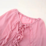 Summer 2025 With Folded Lotus Edge V-Neck Long-Sleeved